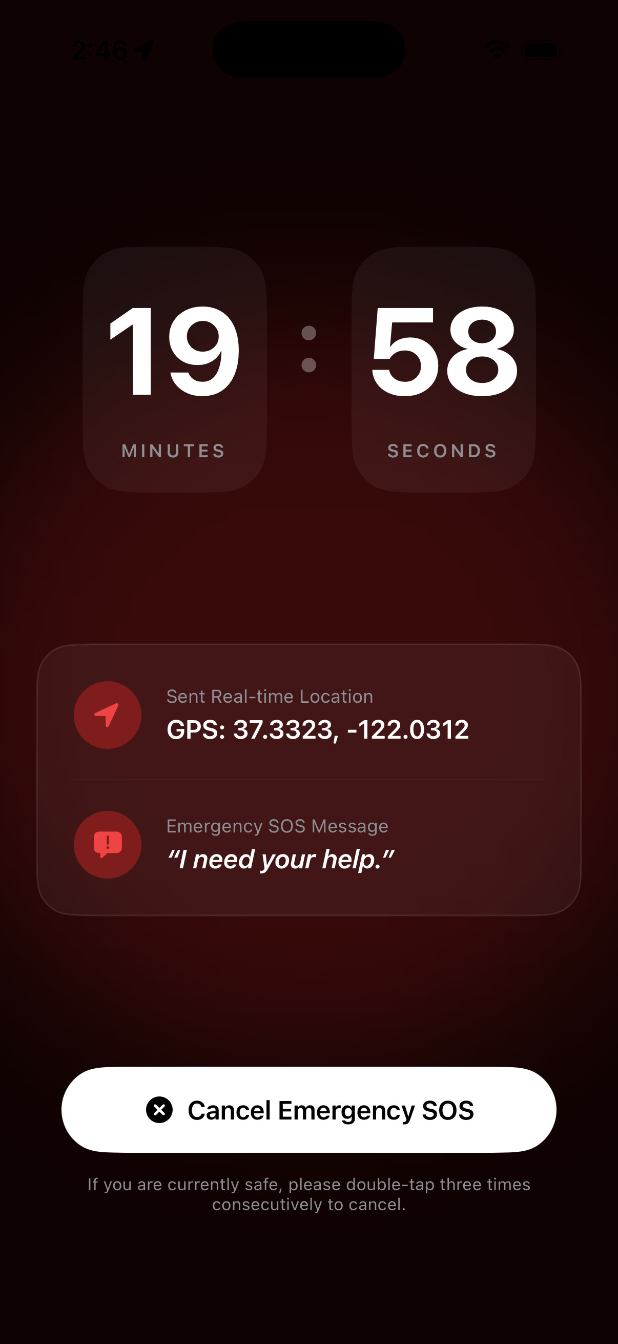 HaoLife English SOS message screen