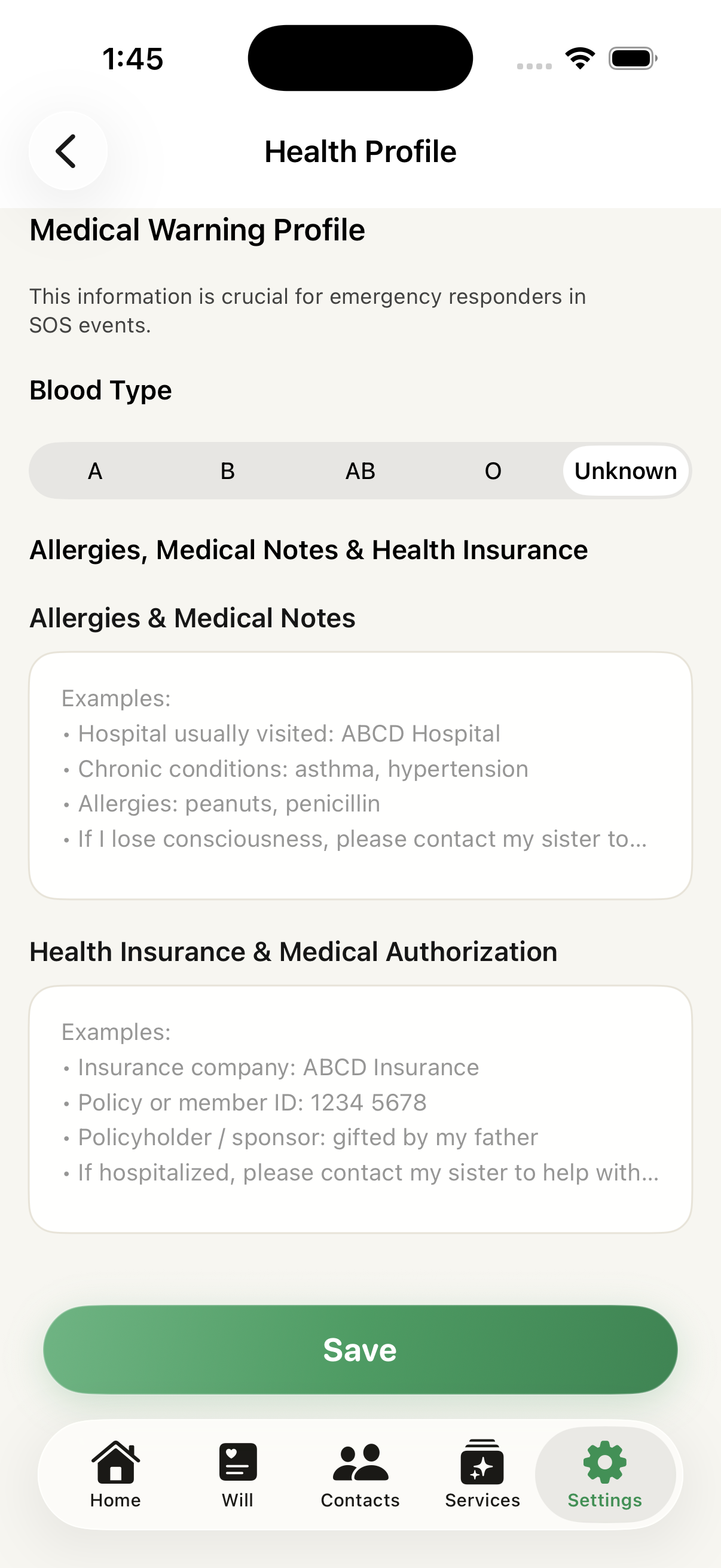 HaoLife English health record screen