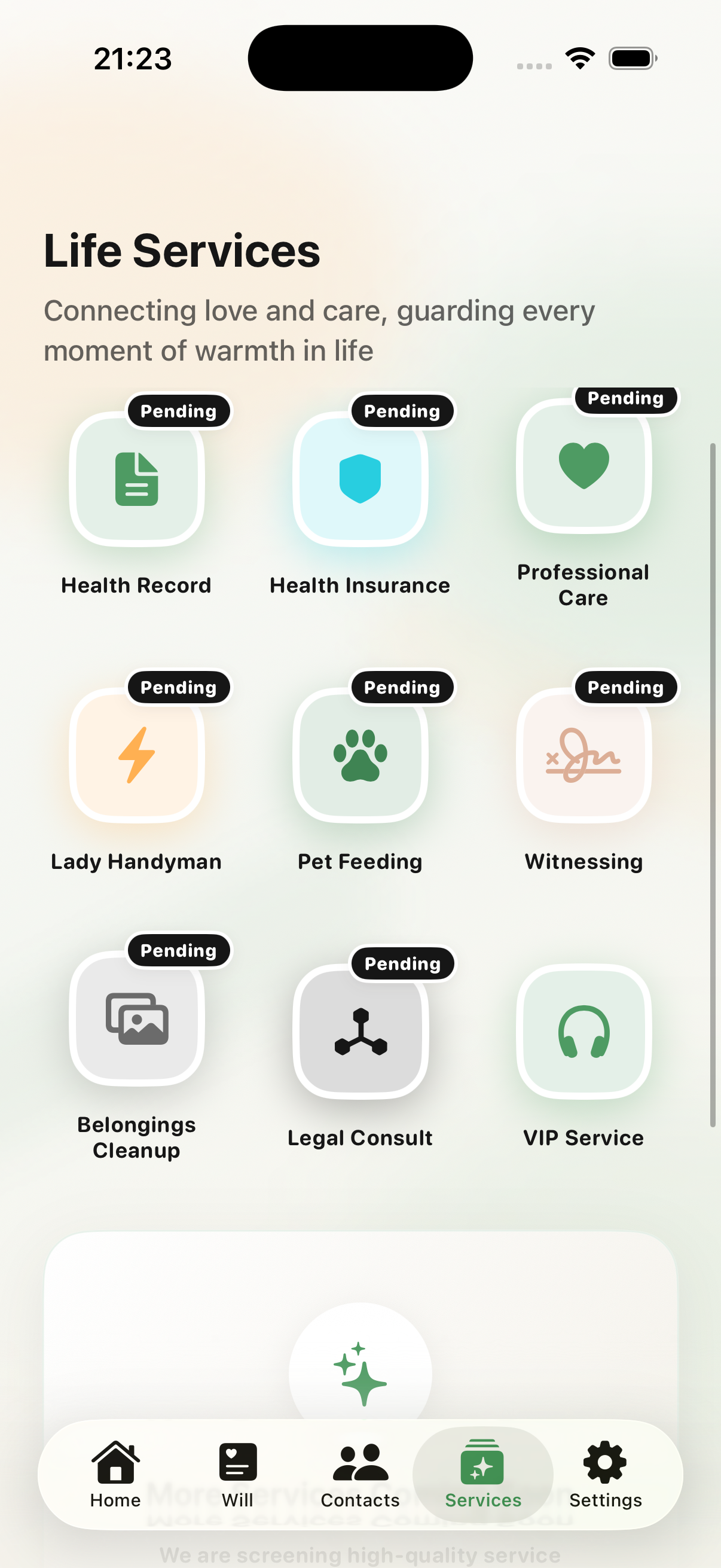 HaoLife English life services screen